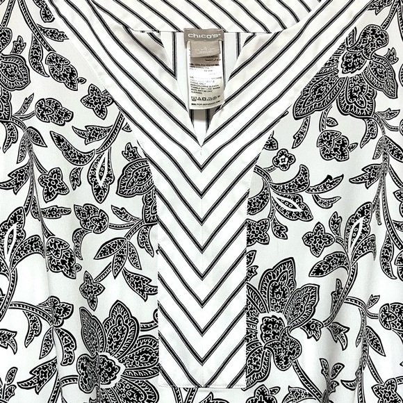 Chicos Top Size Large Floral Striped Mix Print Tie Front Flutter Sleeve 2 12/14 - Picture 7 of 12